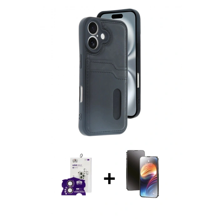 MARSİLYAN™- iPhone 16 Kılıf Yörünge Işık Serisi - Siyah 3D Antistatik Mat Seramik Nano Ekran Koruyucu + Bilvis Titan Kamera Lens - PE