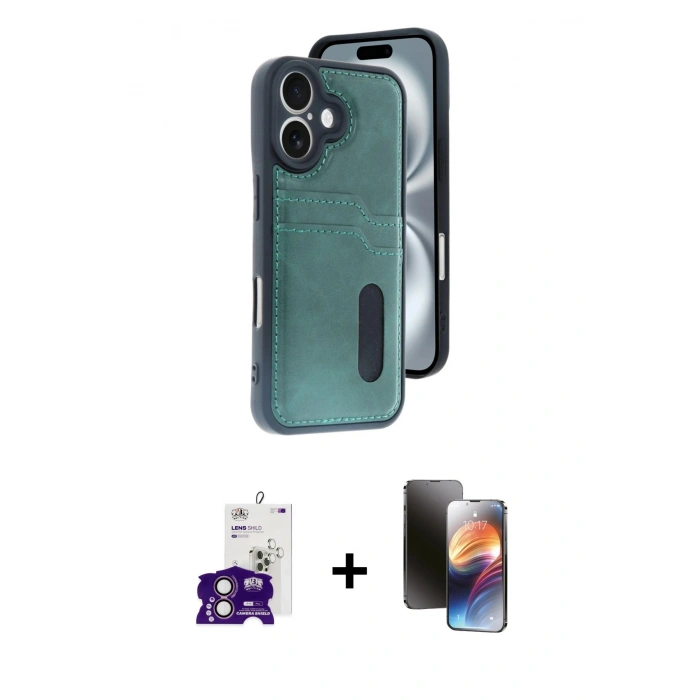 MARSİLYAN™- iPhone 16 Kılıf Yörünge Işık Serisi - Siyah 3D Antistatik Mat Seramik Nano Ekran Koruyucu + Bilvis Titan Kamera Lens - PE