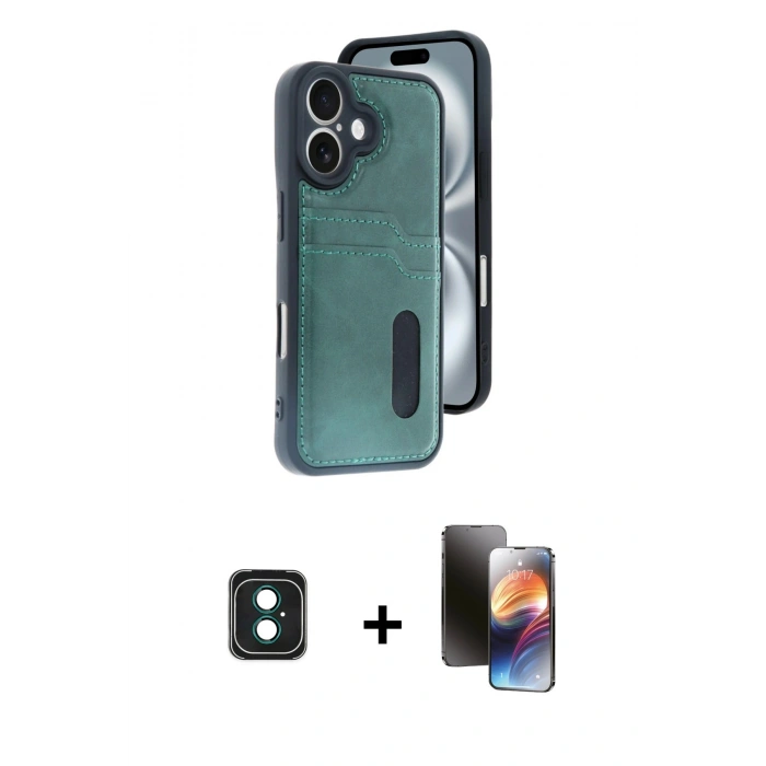 MARSİLYAN™- iPhone 16 Kılıf Yörünge Işık Serisi - Siyah 3D Antistatik Mat Seramik Nano Ekran Koruyucu + PVD Metal Kamera Lens - YL