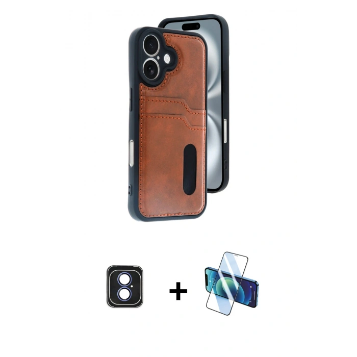 MARSİLYAN™- iPhone 16 Kılıf Yörünge Işık Serisi - Siyah 3D Antistatik Seramik Nano Ekran Koruyucu + PVD Metal Kamera Lens - MI
