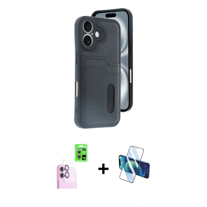 MARSİLYAN™- iPhone 16 Kılıf Yörünge Işık Serisi - Siyah 3D Antistatik Seramik Nano Ekran Koruyucu + Raze Metal Kamera Lens - PE