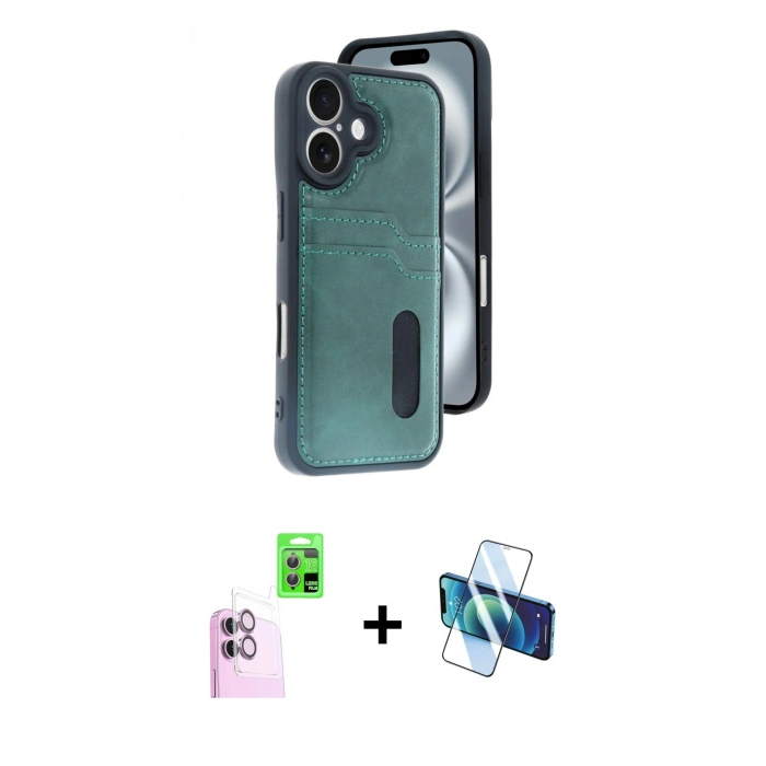 MARSİLYAN™- iPhone 16 Kılıf Yörünge Işık Serisi - Siyah 3D Antistatik Seramik Nano Ekran Koruyucu + Raze Metal Kamera Lens - PE