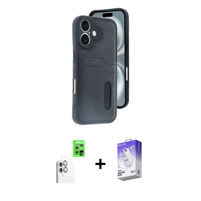MARSİLYAN™- iPhone 16 Kılıf Yörünge Işık Serisi - Siyah Bilvis 5in1 3D Magic Cam Ekran Koruyucu + Raze Metal Kamera Lens - BZ