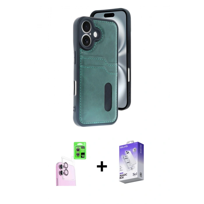 MARSİLYAN™- iPhone 16 Kılıf Yörünge Işık Serisi - Siyah Bilvis 5in1 3D Magic Cam Ekran Koruyucu + Raze Metal Kamera Lens - PE