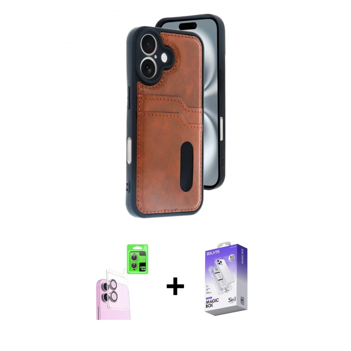 MARSİLYAN™- iPhone 16 Kılıf Yörünge Işık Serisi - Siyah Bilvis 5in1 3D Magic Cam Ekran Koruyucu + Raze Metal Kamera Lens - PE