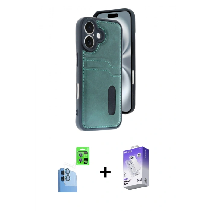 MARSİLYAN™- iPhone 16 Kılıf Yörünge Işık Serisi - Siyah Bilvis 5in1 3D Magic Cam Ekran Koruyucu + Raze Metal Kamera Lens - LT