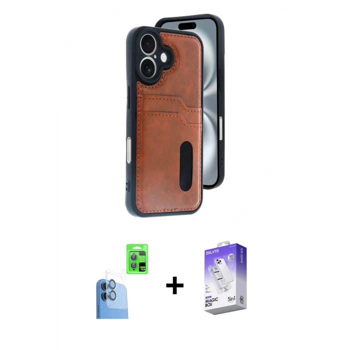 MARSİLYAN™- iPhone 16 Kılıf Yörünge Işık Serisi - Siyah Bilvis 5in1 3D Magic Cam Ekran Koruyucu + Raze Metal Kamera Lens - LT