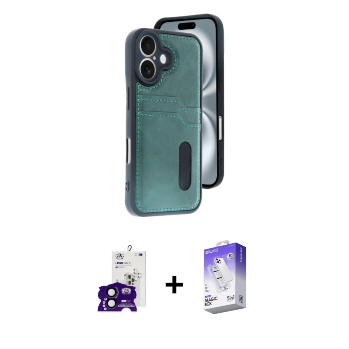 MARSİLYAN™- iPhone 16 Kılıf Yörünge Işık Serisi - Siyah Bilvis 5in1 3D Magic Cam Ekran Koruyucu + Bilvis Titan Kamera Lens - SH