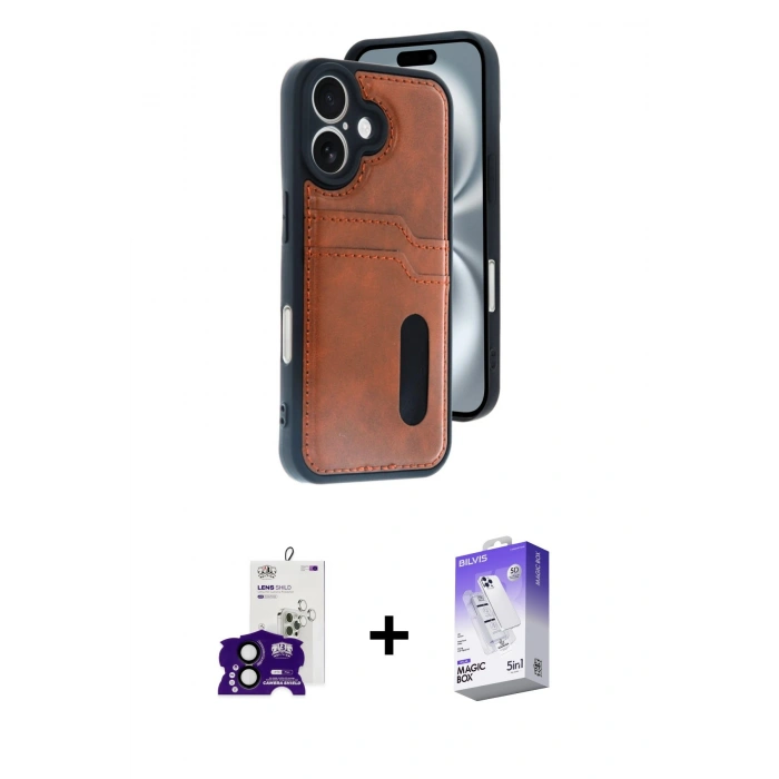 MARSİLYAN™- iPhone 16 Kılıf Yörünge Işık Serisi - Siyah Bilvis 5in1 3D Magic Cam Ekran Koruyucu + Bilvis Titan Kamera Lens - SH
