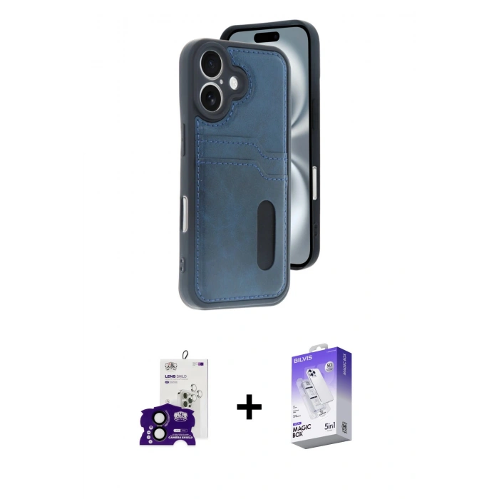 MARSİLYAN™- iPhone 16 Kılıf Yörünge Işık Serisi - Siyah Bilvis 5in1 3D Magic Cam Ekran Koruyucu + Bilvis Titan Kamera Lens - SH