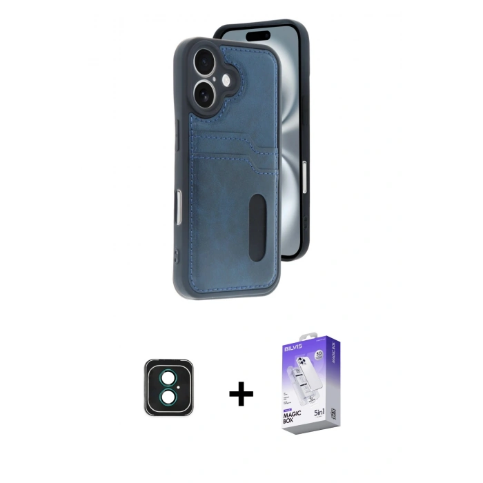 MARSİLYAN™- iPhone 16 Kılıf Yörünge Işık Serisi - Siyah Bilvis 5in1 3D Magic Cam Ekran Koruyucu + PVD Metal Kamera Lens - YL