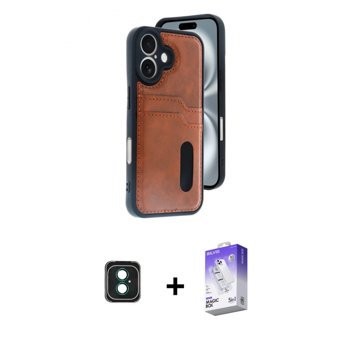 MARSİLYAN™- iPhone 16 Kılıf Yörünge Işık Serisi - Siyah Bilvis 5in1 3D Magic Cam Ekran Koruyucu + PVD Metal Kamera Lens - YL