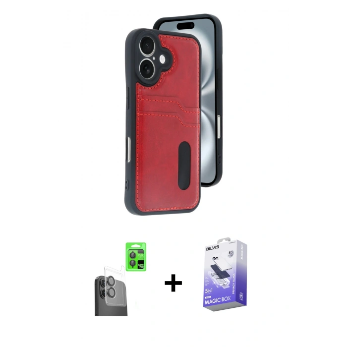 MARSİLYAN™- iPhone 16 Kılıf Yörünge Işık Serisi - Siyah Bilvis 5in1 5D Magic Hayalet Cam Ekran Koruyucu + Raze Metal Kamera Lens - SH