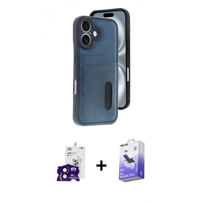 MARSİLYAN™- iPhone 16 Kılıf Yörünge Işık Serisi - Siyah Bilvis 5in1 5D Magic Hayalet Cam Ekran Koruyucu + Bilvis Titan Kamera Lens - SH
