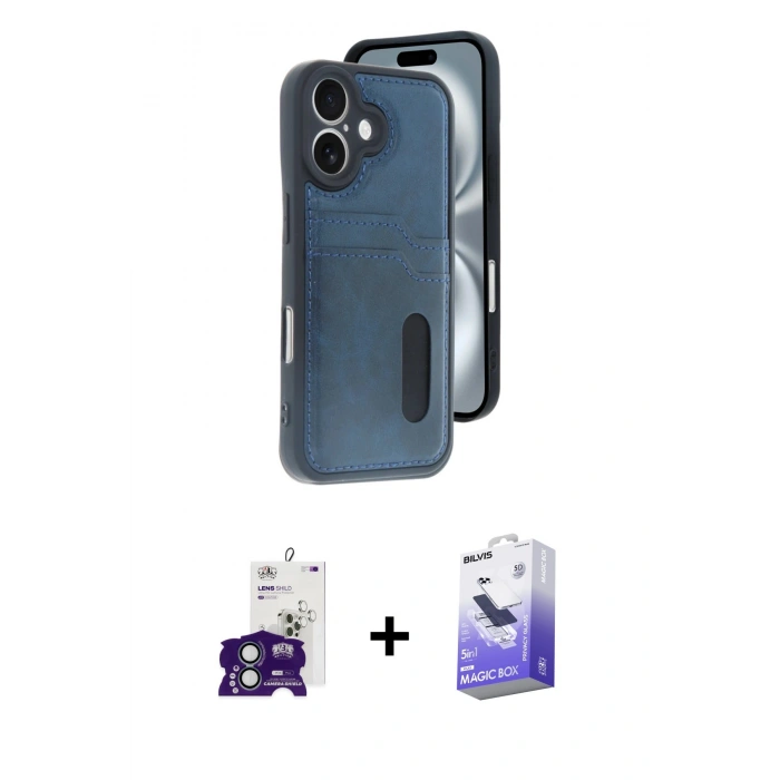 MARSİLYAN™- iPhone 16 Kılıf Yörünge Işık Serisi - Siyah Bilvis 5in1 5D Magic Hayalet Cam Ekran Koruyucu + Bilvis Titan Kamera Lens - YL