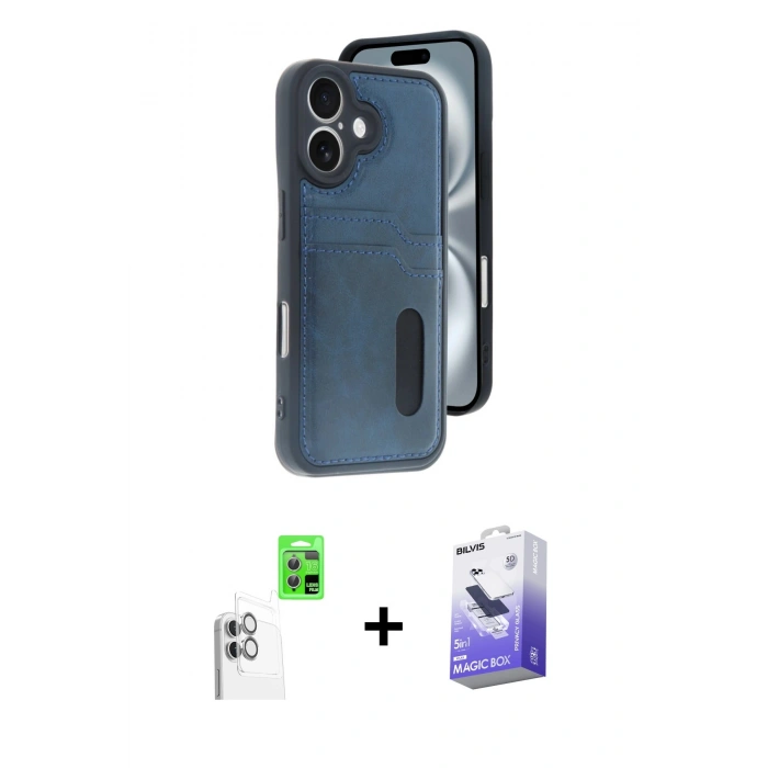 MARSİLYAN™- iPhone 16 Kılıf Yörünge Işık Serisi - Siyah Bilvis 5in1 5D Magic Hayalet Cam Ekran Koruyucu + Raze Metal Kamera Lens - BZ