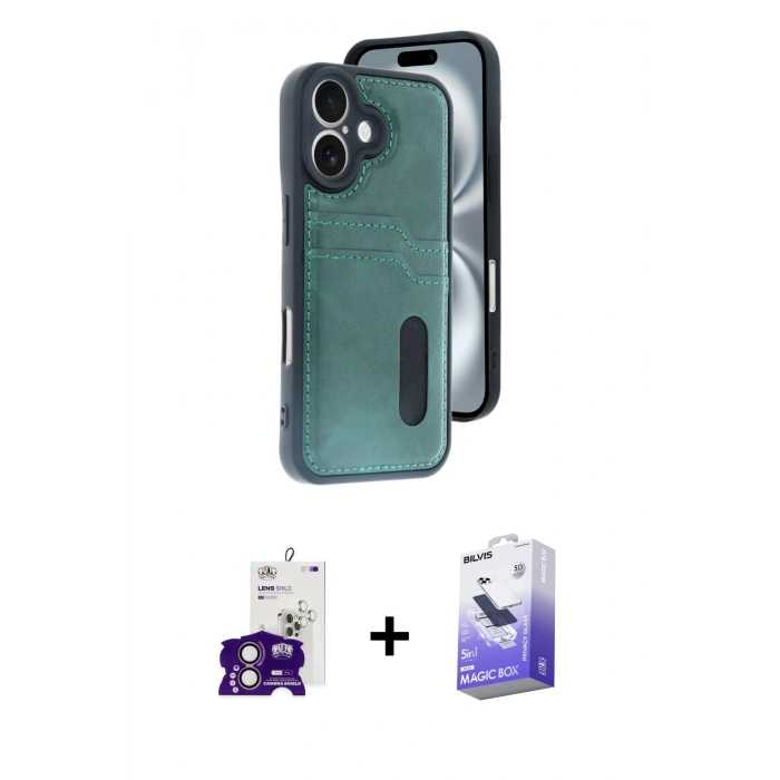MARSİLYAN™- iPhone 16 Kılıf Yörünge Işık Serisi - Siyah Bilvis 5in1 5D Magic Hayalet Cam Ekran Koruyucu + Bilvis Titan Kamera Lens - PE