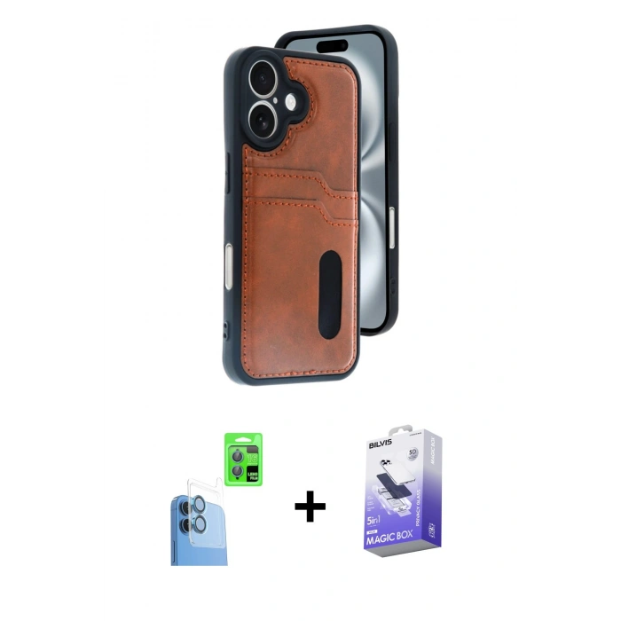 MARSİLYAN™- iPhone 16 Kılıf Yörünge Işık Serisi - Siyah Bilvis 5in1 5D Magic Hayalet Cam Ekran Koruyucu + Raze Metal Kamera Lens - LT