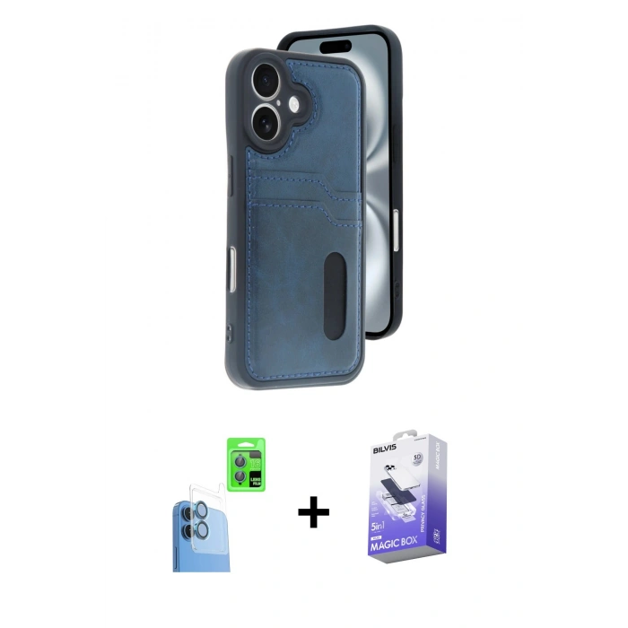 MARSİLYAN™- iPhone 16 Kılıf Yörünge Işık Serisi - Siyah Bilvis 5in1 5D Magic Hayalet Cam Ekran Koruyucu + Raze Metal Kamera Lens - LT