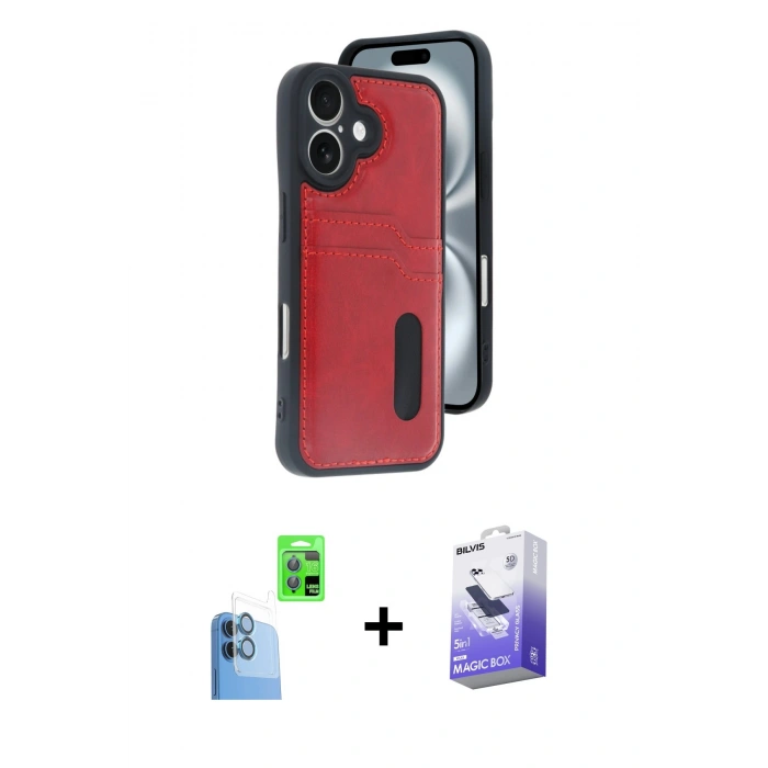 MARSİLYAN™- iPhone 16 Kılıf Yörünge Işık Serisi - Siyah Bilvis 5in1 5D Magic Hayalet Cam Ekran Koruyucu + Raze Metal Kamera Lens - LT