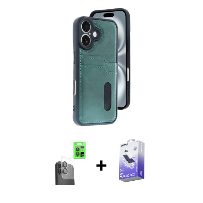 MARSİLYAN™- iPhone 16 Kılıf Yörünge Işık Serisi - Siyah Bilvis 5in1 5D Magic Hayalet Cam Ekran Koruyucu + Raze Metal Kamera Lens - SH