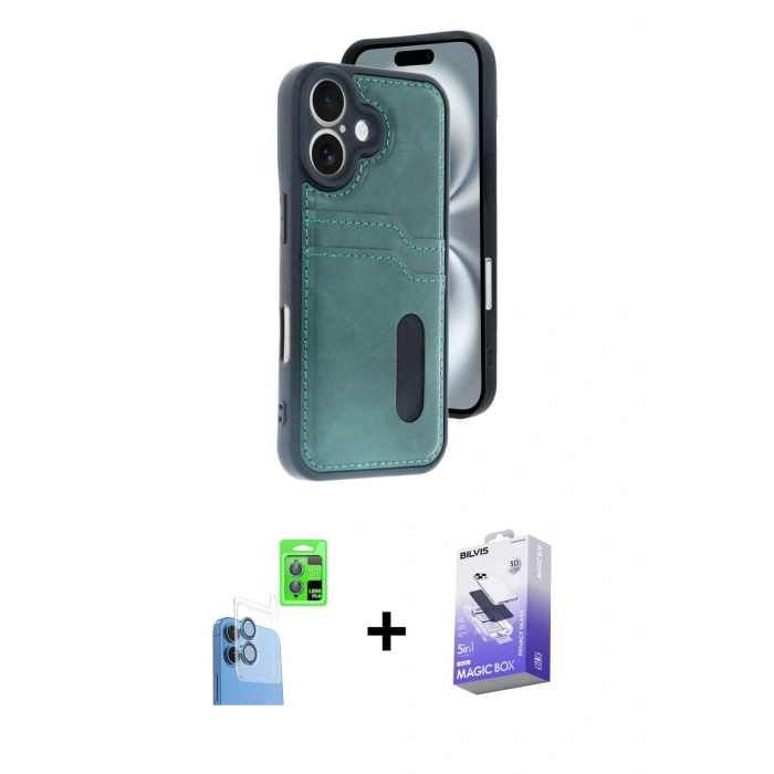 MARSİLYAN™- iPhone 16 Kılıf Yörünge Işık Serisi - Siyah Bilvis 5in1 5D Magic Hayalet Cam Ekran Koruyucu + Raze Metal Kamera Lens - LT