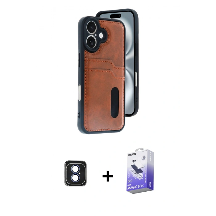 MARSİLYAN™- iPhone 16 Kılıf Yörünge Işık Serisi - Siyah Bilvis 5in1 5D Magic Hayalet Cam Ekran Koruyucu + PVD Metal Kamera Lens - MI