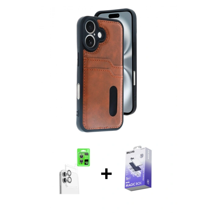 MARSİLYAN™- iPhone 16 Kılıf Yörünge Işık Serisi - Siyah Bilvis 5in1 5D Magic Hayalet Cam Ekran Koruyucu + Raze Metal Kamera Lens - BZ