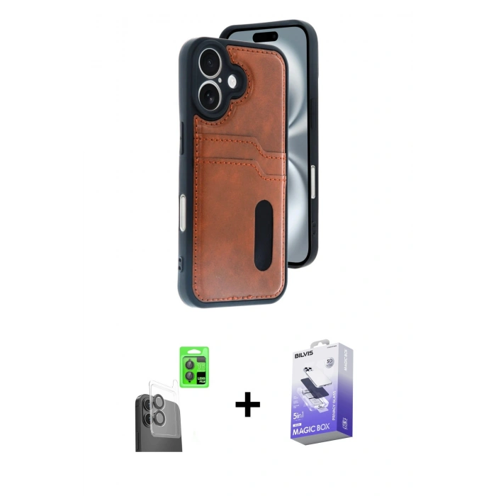 MARSİLYAN™- iPhone 16 Kılıf Yörünge Işık Serisi - Siyah Bilvis 5in1 5D Magic Hayalet Cam Ekran Koruyucu + Raze Metal Kamera Lens - SH