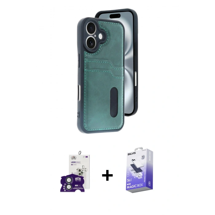 MARSİLYAN™- iPhone 16 Kılıf Yörünge Işık Serisi - Siyah Bilvis 5in1 5D Magic Hayalet Cam Ekran Koruyucu + Bilvis Titan Kamera Lens - YL