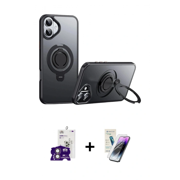 MARSİLYAN™- iPhone 16 Kılıf Zirve Çizgi Prime - Şeffaf Pasifik Cam Ekran Koruyucu + Bilvis Titan Kamera Lens - PE