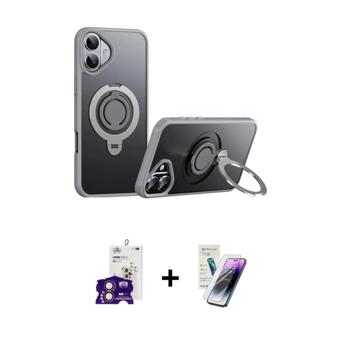 MARSİLYAN™- iPhone 16 Kılıf Zirve Çizgi Prime - Şeffaf Pasifik Cam Ekran Koruyucu + Bilvis Titan Kamera Lens - PE