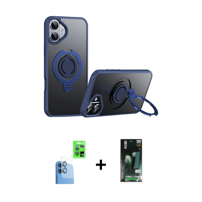 MARSİLYAN™- iPhone 16 Kılıf Zirve Çizgi Prime - Siyah 360 Mat Full Body Arka Koruyucu + Raze Metal Kamera Lens - LT
