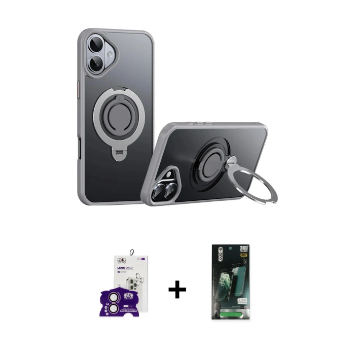 MARSİLYAN™- iPhone 16 Kılıf Zirve Çizgi Prime - Siyah 360 Mat Full Body Arka Koruyucu + Bilvis Titan Kamera Lens - PE