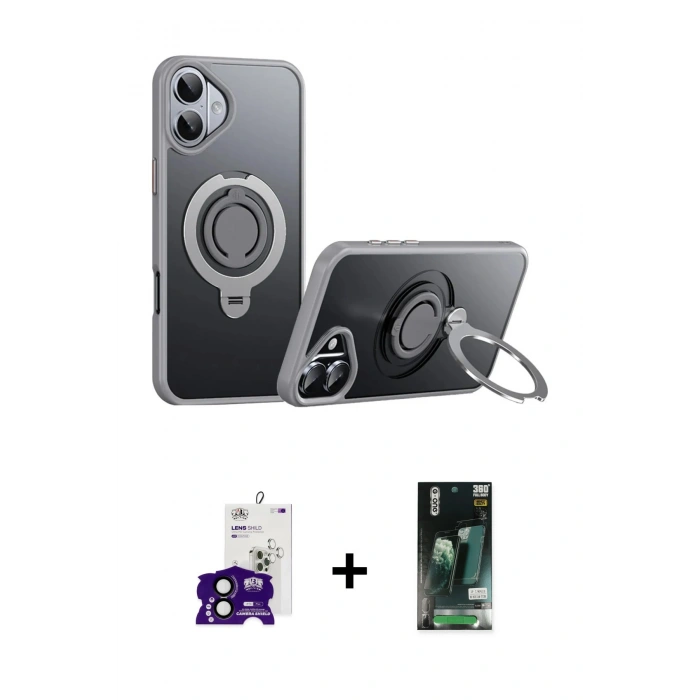 MARSİLYAN™- iPhone 16 Kılıf Zirve Çizgi Prime - Siyah 360 Mat Full Body Arka Koruyucu + Bilvis Titan Kamera Lens - SH