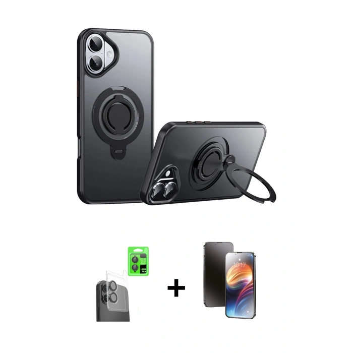 MARSİLYAN™- iPhone 16 Kılıf Zirve Çizgi Prime - Siyah 3D Antistatik Mat Seramik Nano Ekran Koruyucu + Raze Metal Kamera Lens - SH