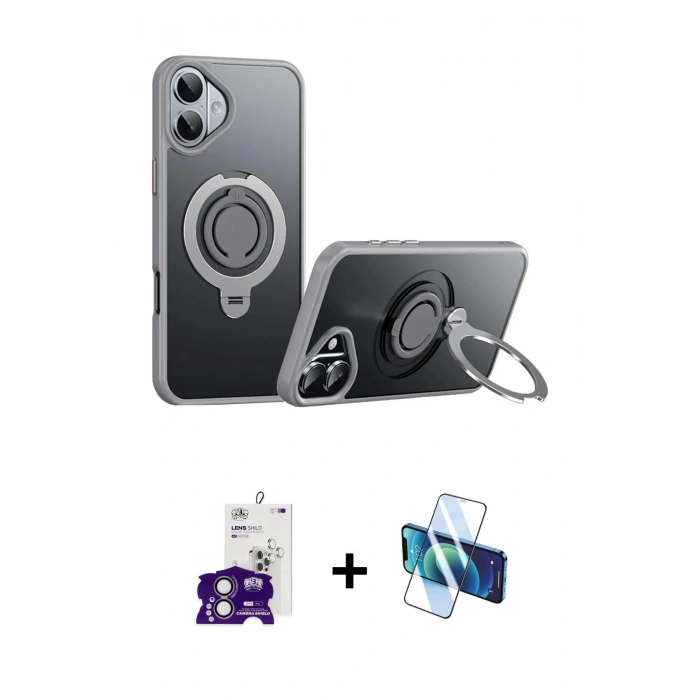 MARSİLYAN™- iPhone 16 Kılıf Zirve Çizgi Prime - Siyah 3D Antistatik Seramik Nano Ekran Koruyucu + Bilvis Titan Kamera Lens - PE
