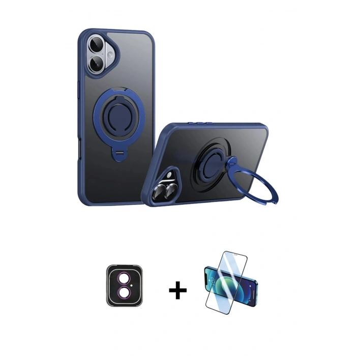 MARSİLYAN™- iPhone 16 Kılıf Zirve Çizgi Prime - Siyah 3D Antistatik Seramik Nano Ekran Koruyucu + PVD Metal Kamera Lens - PE