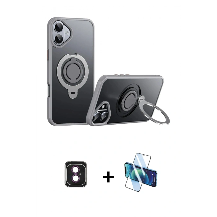 MARSİLYAN™- iPhone 16 Kılıf Zirve Çizgi Prime - Siyah 3D Antistatik Seramik Nano Ekran Koruyucu + PVD Metal Kamera Lens - PE
