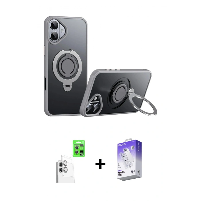 MARSİLYAN™- iPhone 16 Kılıf Zirve Çizgi Prime - Siyah Bilvis 5in1 3D Magic Cam Ekran Koruyucu + Raze Metal Kamera Lens - BZ
