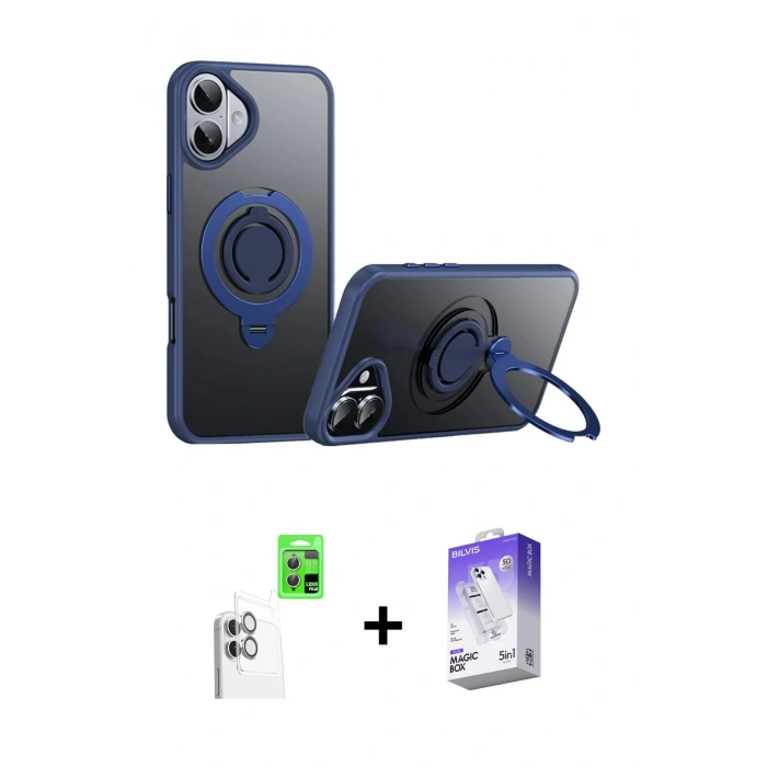 MARSİLYAN™- iPhone 16 Kılıf Zirve Çizgi Prime - Siyah Bilvis 5in1 3D Magic Cam Ekran Koruyucu + Raze Metal Kamera Lens - BZ