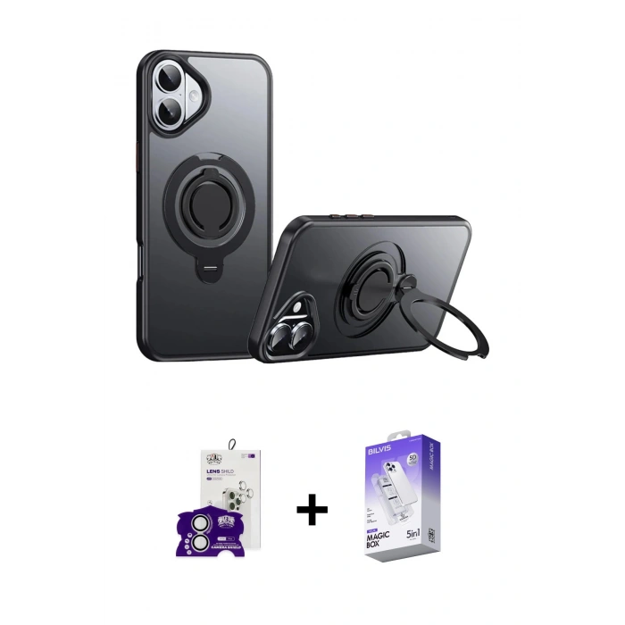 MARSİLYAN™- iPhone 16 Kılıf Zirve Çizgi Prime - Siyah Bilvis 5in1 3D Magic Cam Ekran Koruyucu + Bilvis Titan Kamera Lens - GS