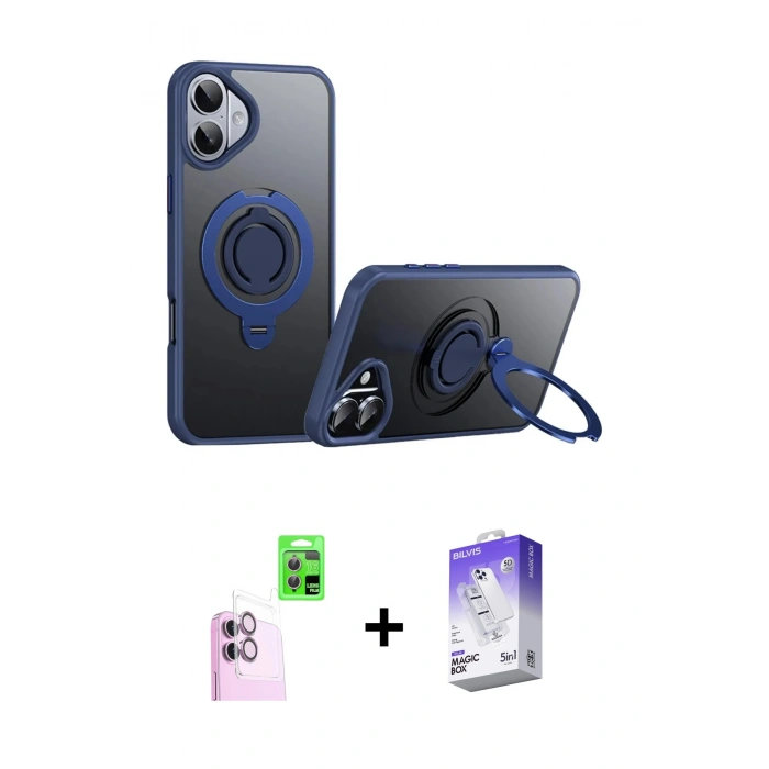 MARSİLYAN™- iPhone 16 Kılıf Zirve Çizgi Prime - Siyah Bilvis 5in1 3D Magic Cam Ekran Koruyucu + Raze Metal Kamera Lens - PE