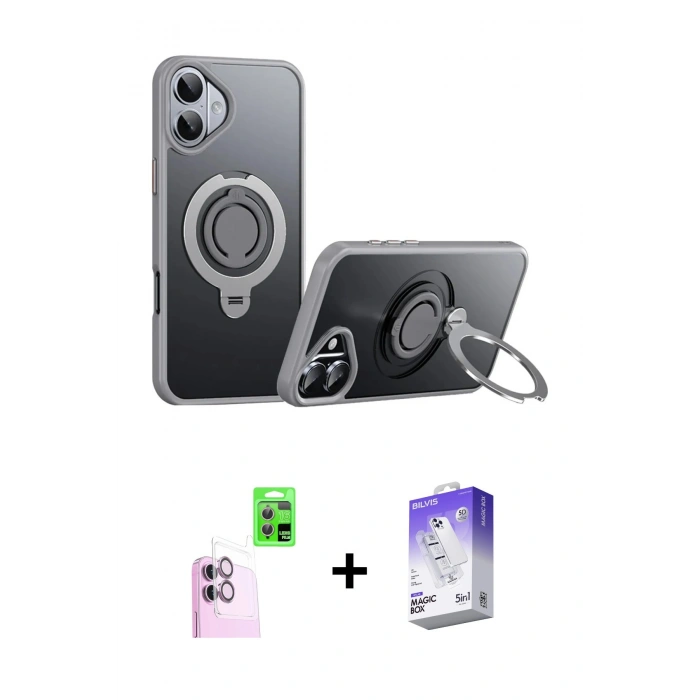MARSİLYAN™- iPhone 16 Kılıf Zirve Çizgi Prime - Siyah Bilvis 5in1 3D Magic Cam Ekran Koruyucu + Raze Metal Kamera Lens - PE