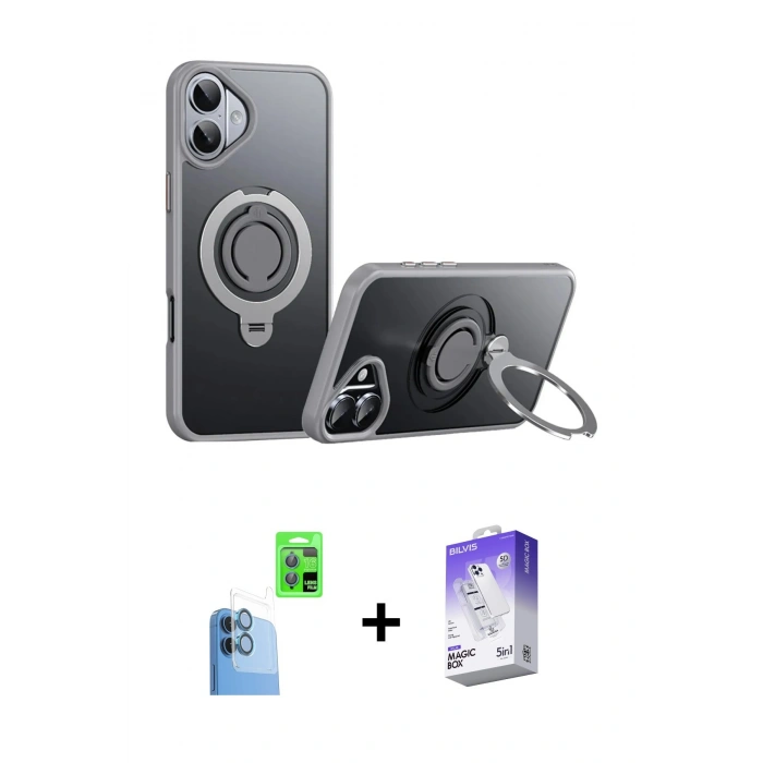 MARSİLYAN™- iPhone 16 Kılıf Zirve Çizgi Prime - Siyah Bilvis 5in1 3D Magic Cam Ekran Koruyucu + Raze Metal Kamera Lens - LT