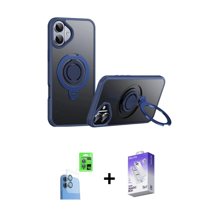 MARSİLYAN™- iPhone 16 Kılıf Zirve Çizgi Prime - Siyah Bilvis 5in1 3D Magic Cam Ekran Koruyucu + Raze Metal Kamera Lens - LT