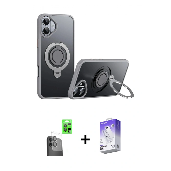MARSİLYAN™- iPhone 16 Kılıf Zirve Çizgi Prime - Siyah Bilvis 5in1 3D Magic Cam Ekran Koruyucu + Raze Metal Kamera Lens - SH