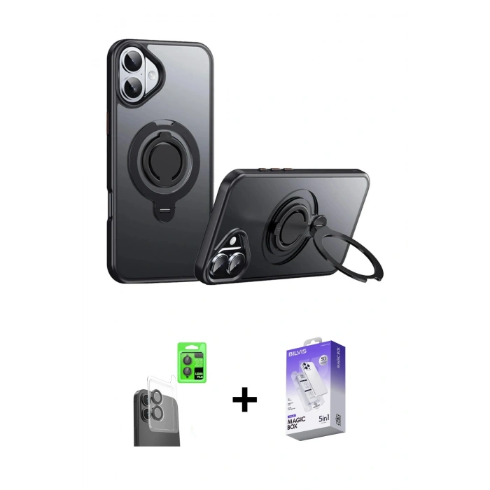 MARSİLYAN™- iPhone 16 Kılıf Zirve Çizgi Prime - Siyah Bilvis 5in1 3D Magic Cam Ekran Koruyucu + Raze Metal Kamera Lens - SH