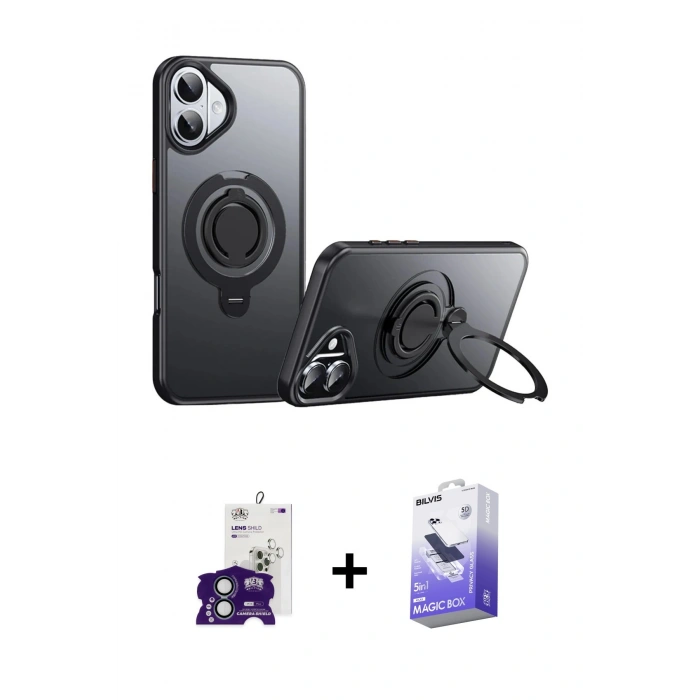 MARSİLYAN™- iPhone 16 Kılıf Zirve Çizgi Prime - Siyah Bilvis 5in1 5D Magic Hayalet Cam Ekran Koruyucu + Bilvis Titan Kamera Lens - YL