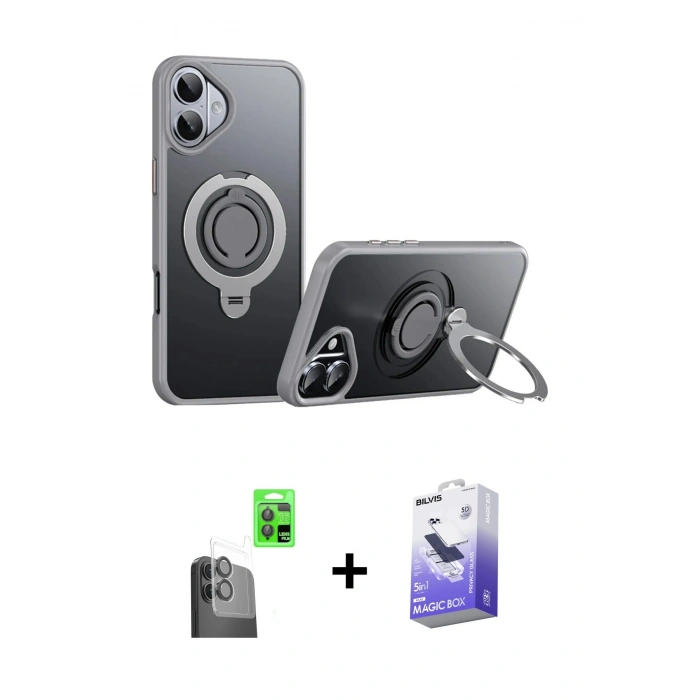MARSİLYAN™- iPhone 16 Kılıf Zirve Çizgi Prime - Siyah Bilvis 5in1 5D Magic Hayalet Cam Ekran Koruyucu + Raze Metal Kamera Lens - SH